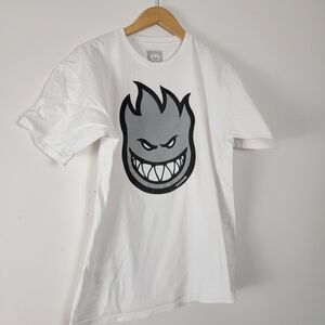 Spitfire White Tee Large Grey Black Flame T-Shirt Streetwear